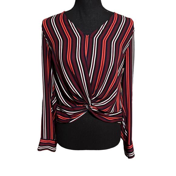 Express Red Stripe Twist Career Top Blouse Women's S Small - Picture 1 of 8